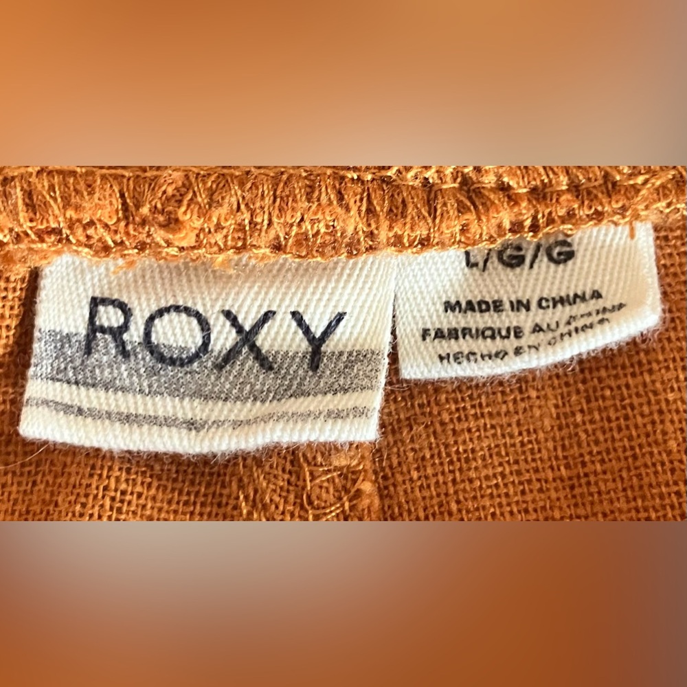 EUC ROXY Lightweight Linen Blend Drawstring Waist Joggers Size L Rust Orange - Picture 2 of 10